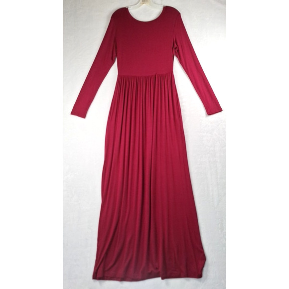 GRECERELLE Size M Faux Wrap Maxi Dress Red Long Sleeve 55 Inches Long New - Picture 3 of 8